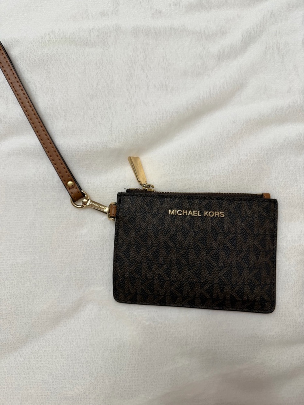 Michael Kors Dark Brown and Gold Logo Signature Wristlet Card Case